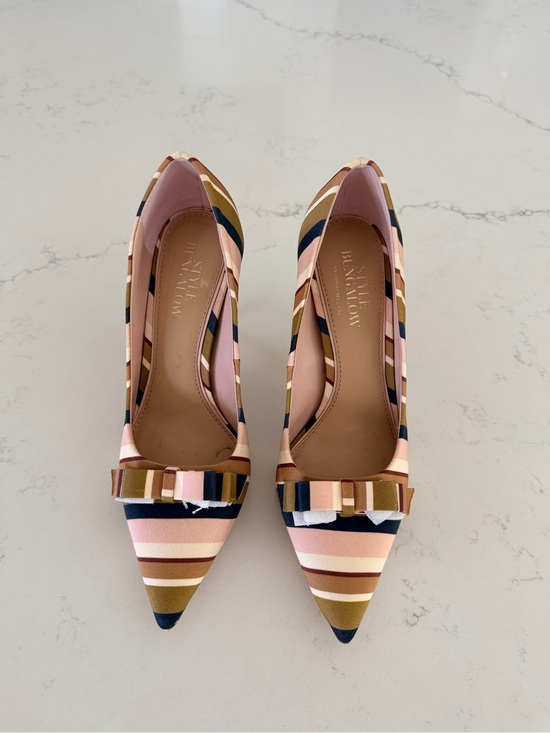 ANTONIO MELANI Shoes - ANTONIO MELANI Pink Multi-Stripe Pointed Toe Bow Pumps